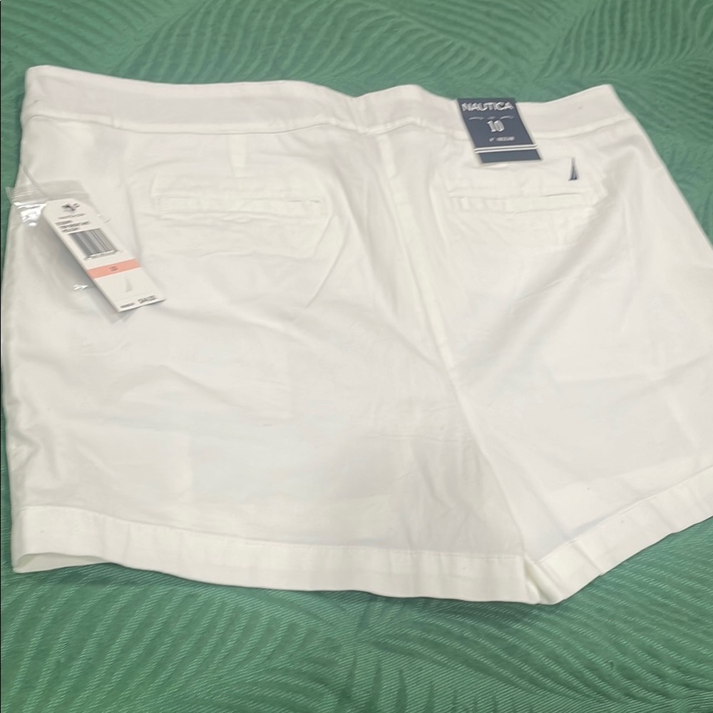 Nautica White High Waist Shorts Tailored Cotton Blend - Picture 4 of 10